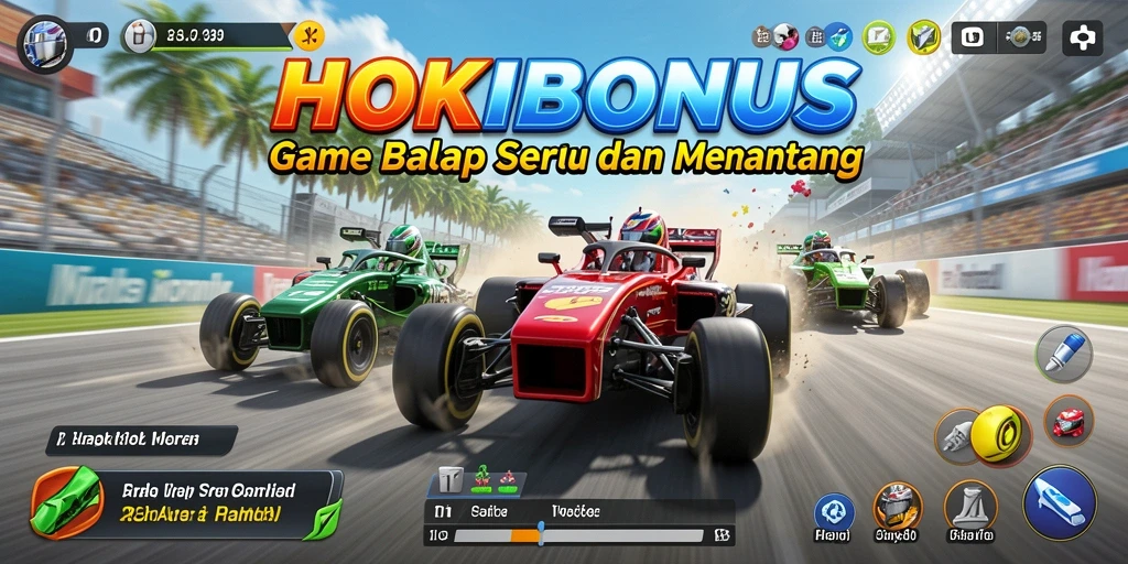 Screenshot gameplay HOKIBONUS menunjukkan aksi balap yang mendebarkan.
