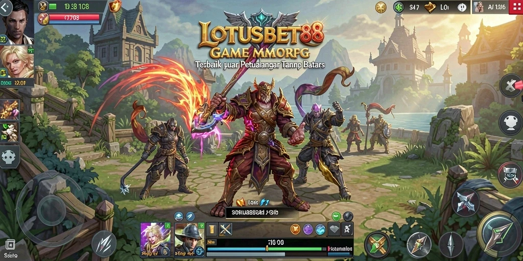 Tangkapan layar permainan LOTUSBET88 menampilkan aksi epik dalam dunia MMORPG.