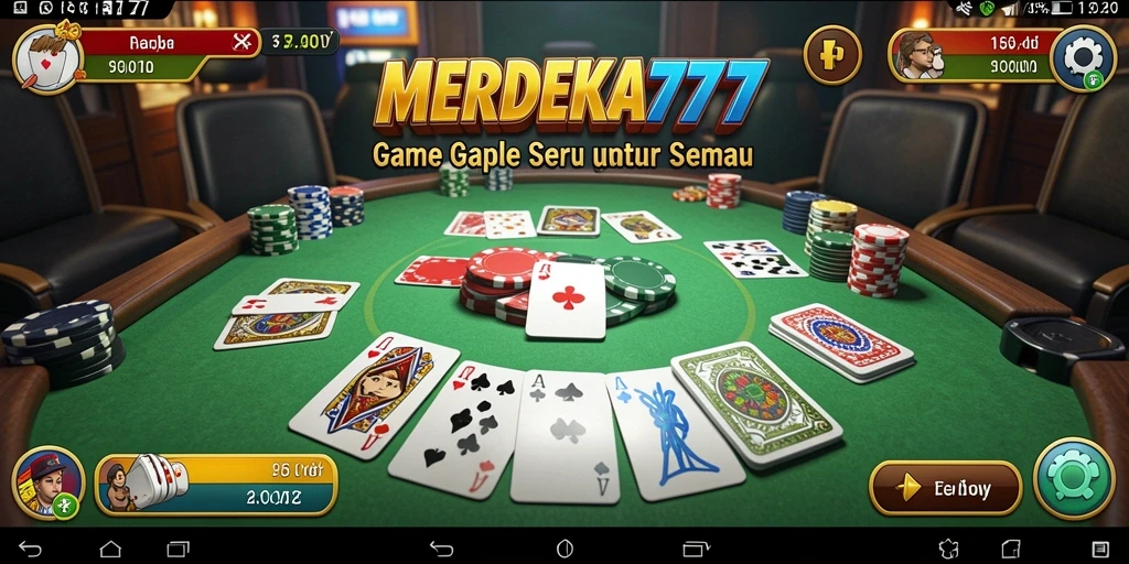 Screenshot gameplay seru dari MERDEKA777 yang menunjukkan pertempuran Gaple.