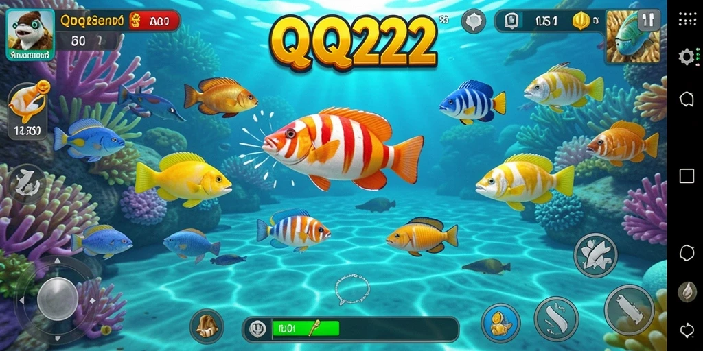 Menampilkan aksi seru gameplay Tembak Ikan QQ222.