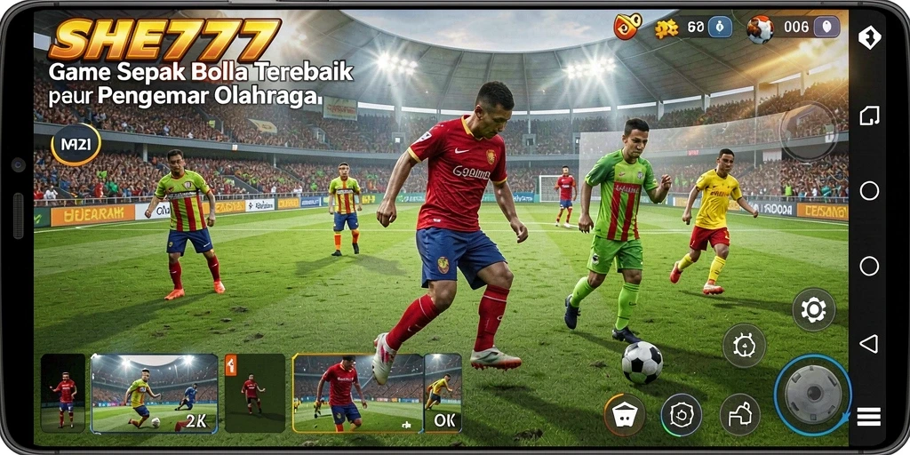 Tangkapan layar dari gameplay <strong>SHE777</strong> menunjukkan aksi pertandingan sepak bola yang nyata.